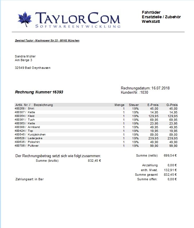 QuickKasse Rechnung aus Bon