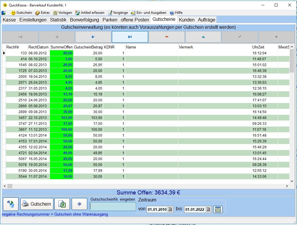 QuickKasse Gutscheinverwaltung