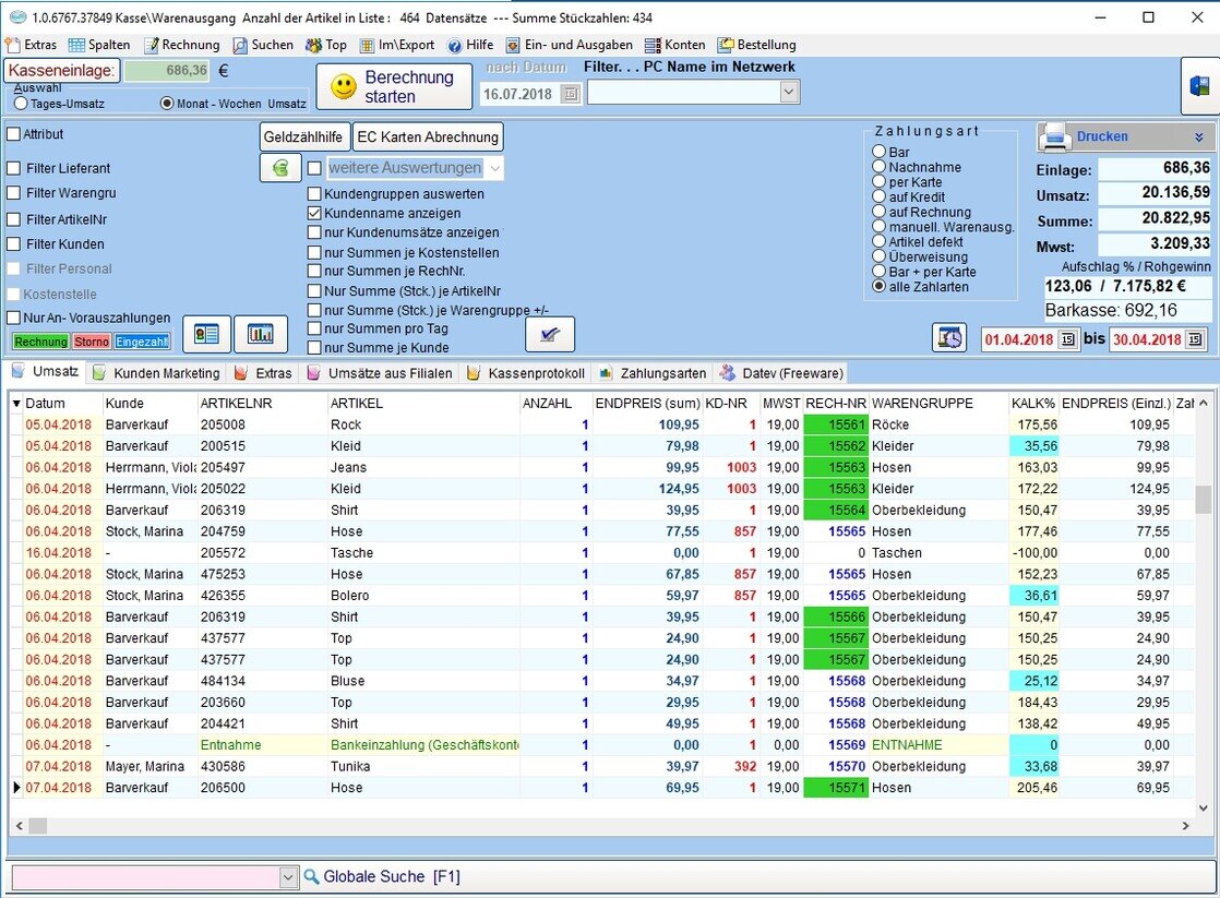 QuickKasse Umsatzuebersicht